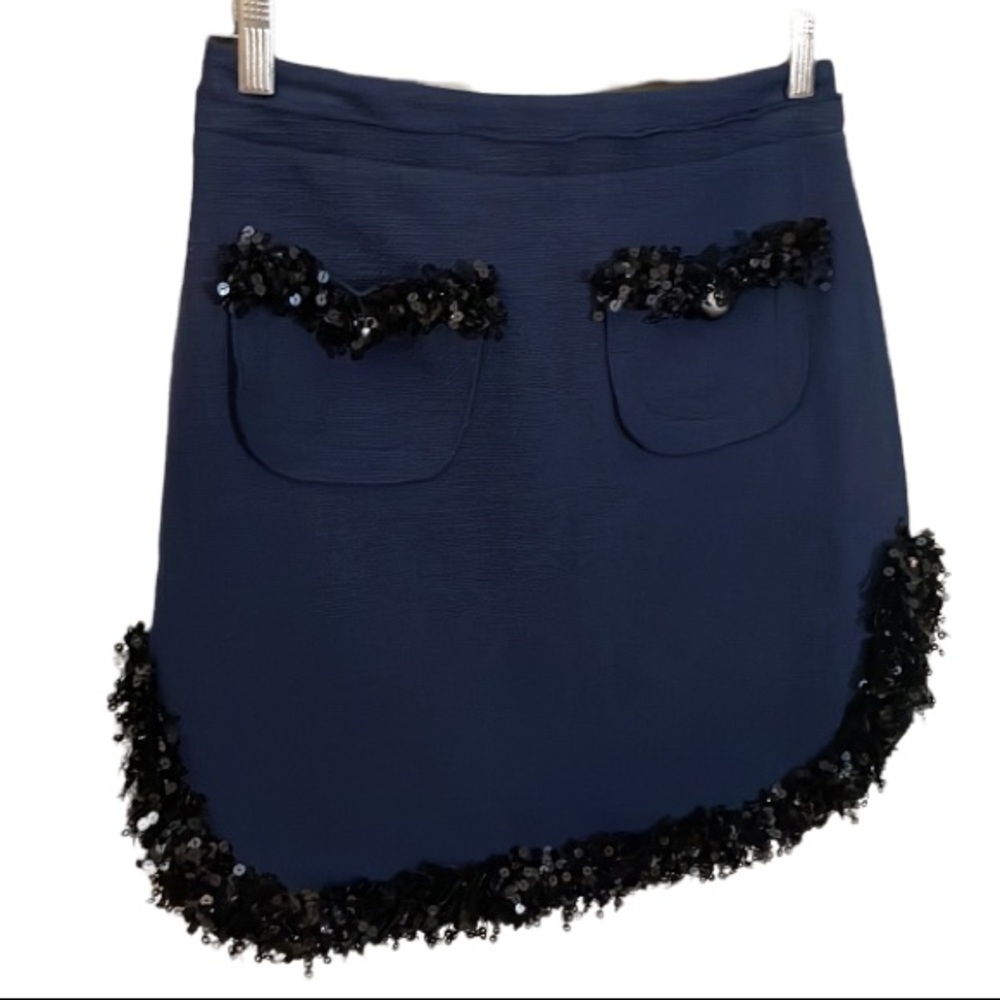Hoss Intropia Navy Cotton Tweed-like Sequin Skirt NWOT Size 36